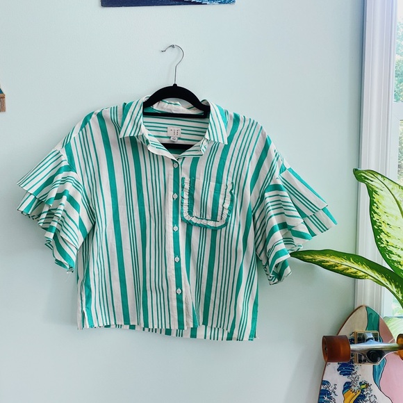 and away striped layered sleeve button up - Picture 2 of 4